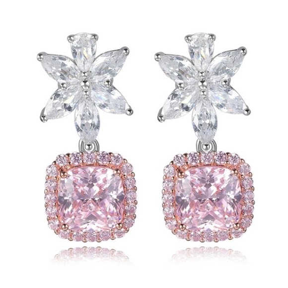 pink flower earrings jewelry women cubic zirconia dangle earrings